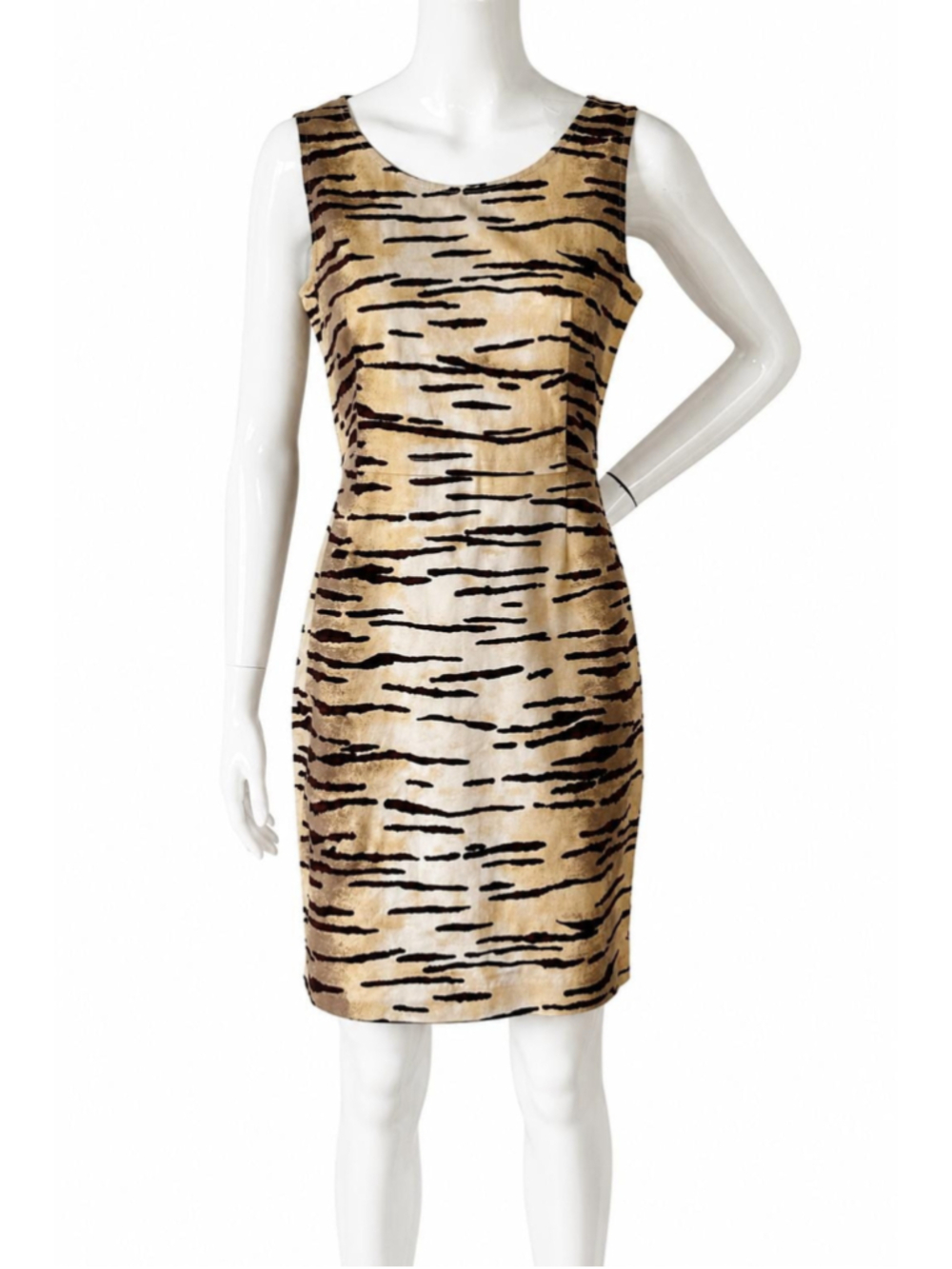 Love Moschino Tiger Print Cotton Dress Sleeveless Sheath Bodycon Beige Brown